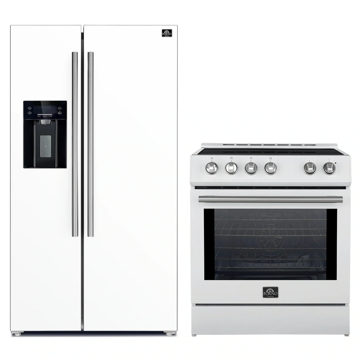 Forno 2-Piece Appliance Package - 30-Inch Slide-In Induction Range and 36-Inch Side by Side Refrigerator with Water Dispenser in White with Stainless Steel Trim (FBDL-014-09CAUS)