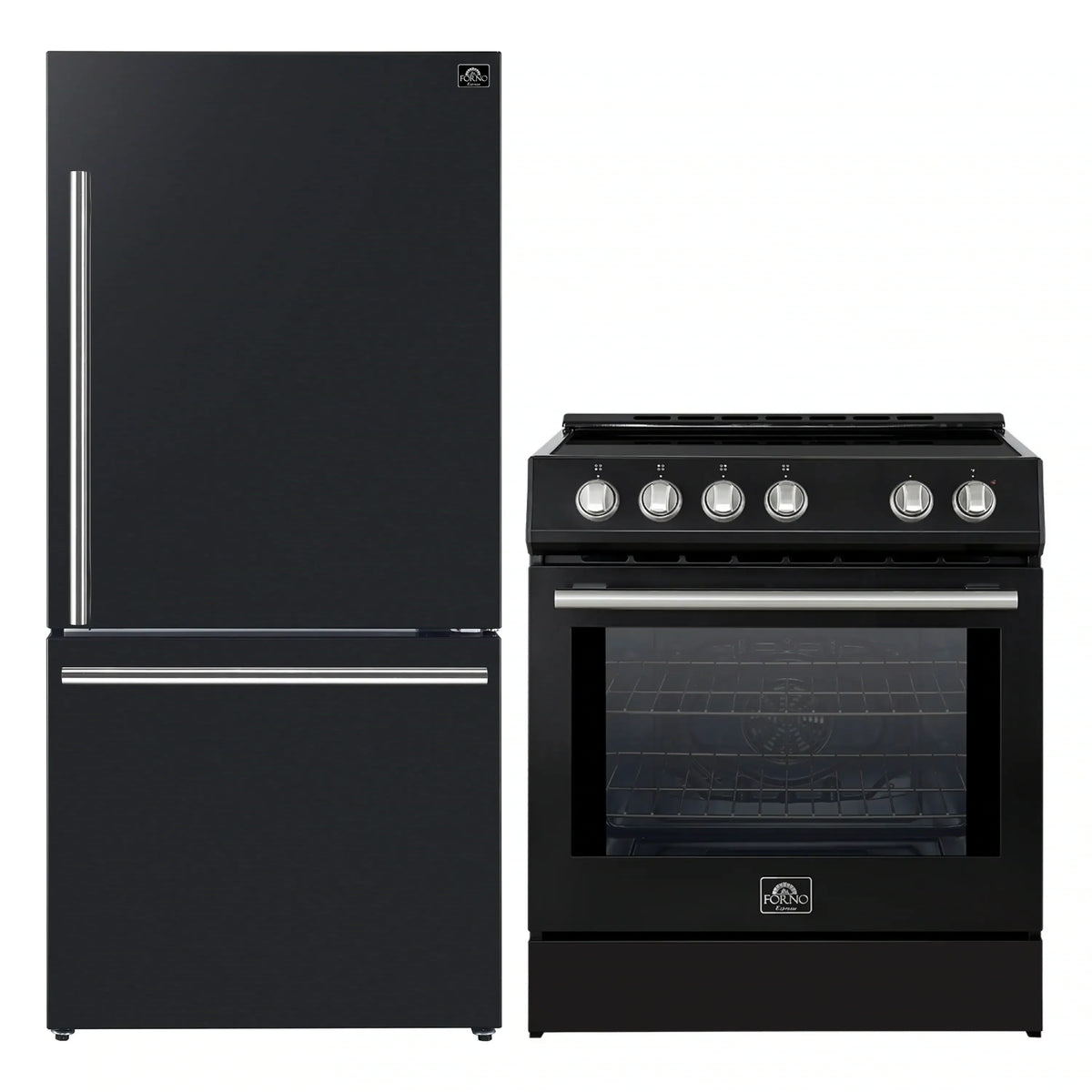 Forno 2-Piece Appliance Package - 30-Inch Slide-In Induction Range and 31-Inch Refrigerator, Right Hinge in Black with Stainless Steel Trim (FBDL-014-11CAUS)
