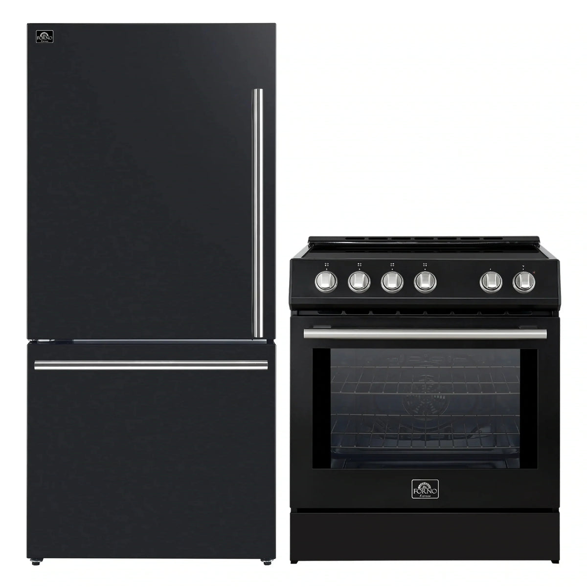 Forno 2-Piece Appliance Package - 30-Inch Slide-In Induction Range and 31-Inch Bottom Freezer Door Refrigerator in Black with Stainless Steel Trim (FBDL-014-12CAUS)