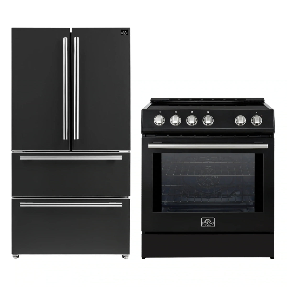 Forno 2-Piece Appliance Package - 30-Inch Slide-In Induction Range and 36-Inch French Door Refrigerator in Black with Stainless Steel Trim (FBDL-014-13CAUS)