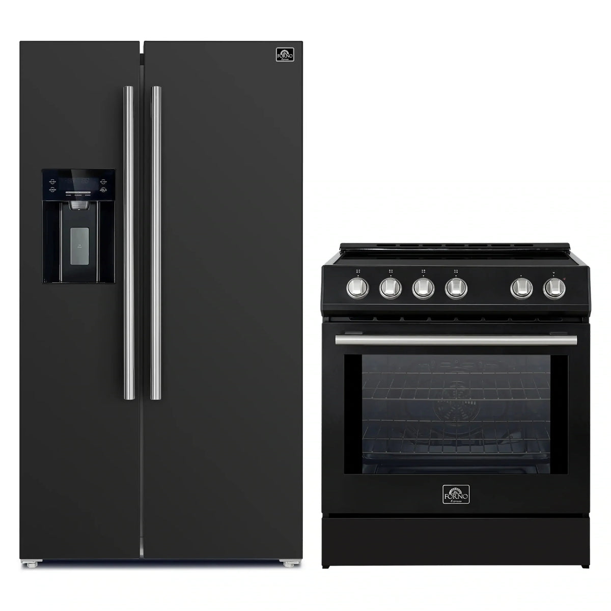 Forno 2-Piece Appliance Package - 30-Inch Slide-In Induction Range and 36-Inch Side by Side Refrigerator with Water Dispenser in Black with Stainless Steel Trim (FBDL-014-14CAUS)