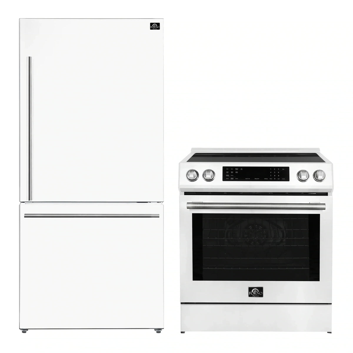 Forno 2-Piece Appliance Package - 30-Inch Induction Range and 31-Inch Refrigerator, Right Hinge in White with Stainless Steel Trim (FBDL-015-06CAUS)