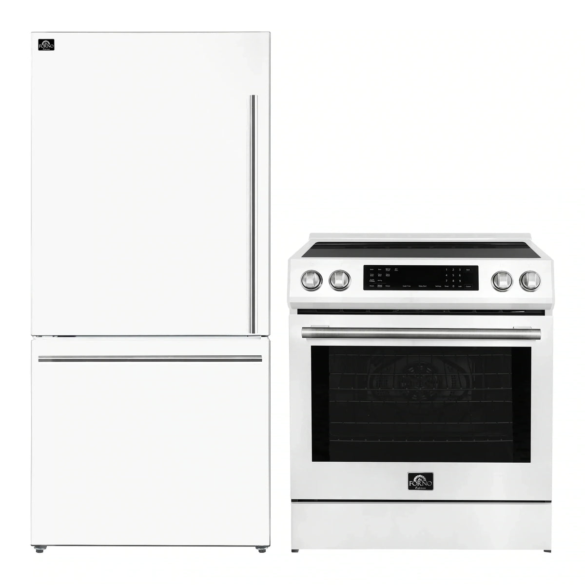 Forno 2-Piece Appliance Package - 30-Inch Induction Range and 31-Inch Refrigerator, Left Hinge in White with Stainless Steel Trim (FBDL-015-07CAUS)