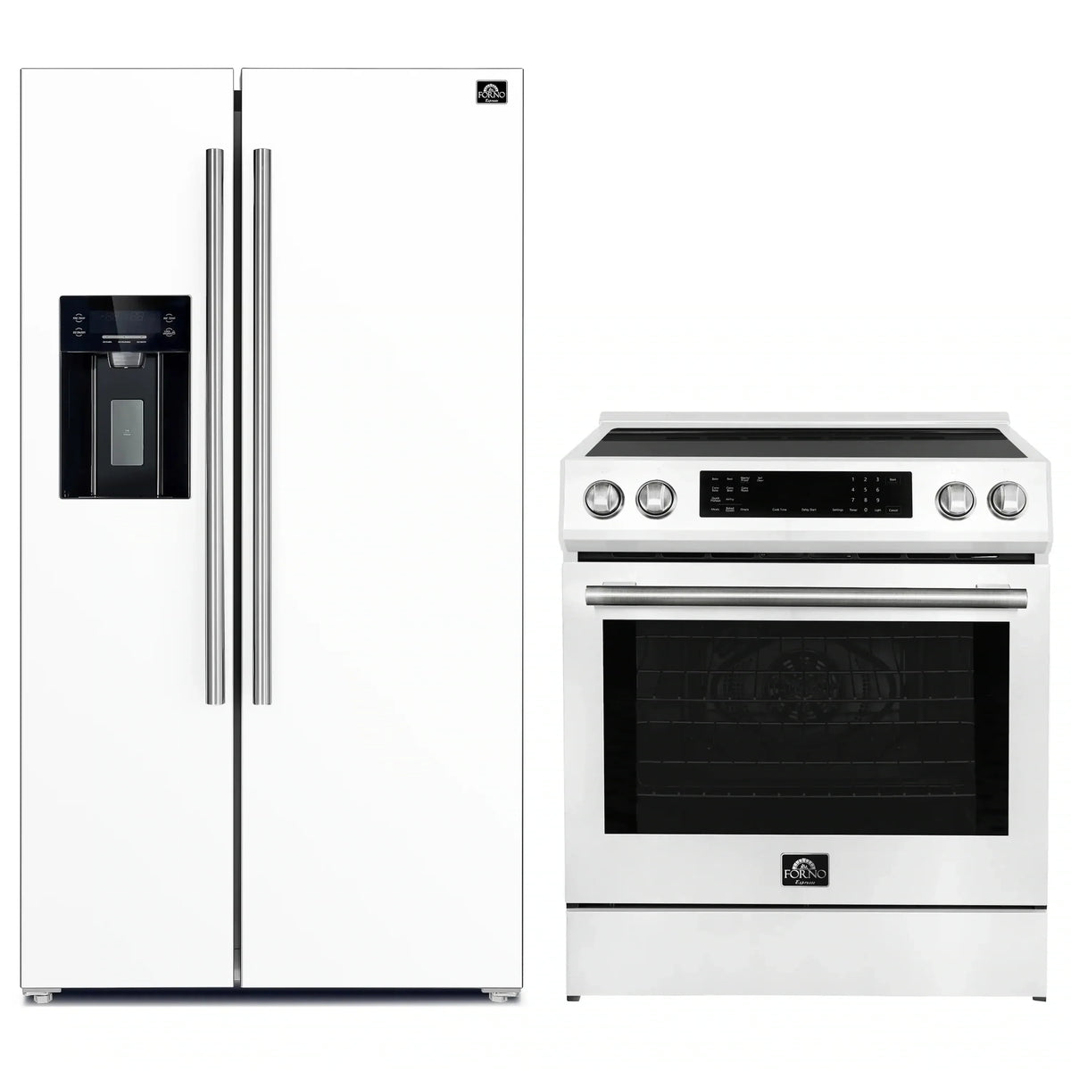Forno 2-Piece Appliance Package - 30-Inch Induction Range and 36-Inch Side by Side Refrigerator with Water Dispenser in White with Stainless Steel Trim (FBDL-015-09CAUS)