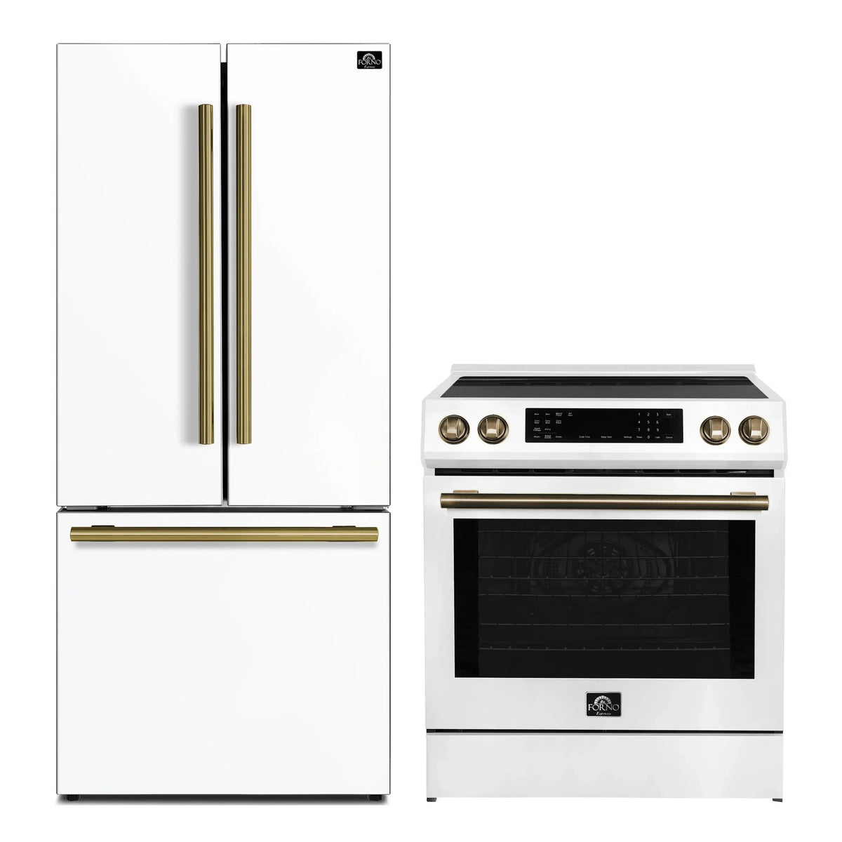 Forno 2-Piece Appliance Package - 30-Inch Induction Range and 30-Inch French Door Refrigerator in White with Antique Brass Trim (FBDL-015-10CAUS)