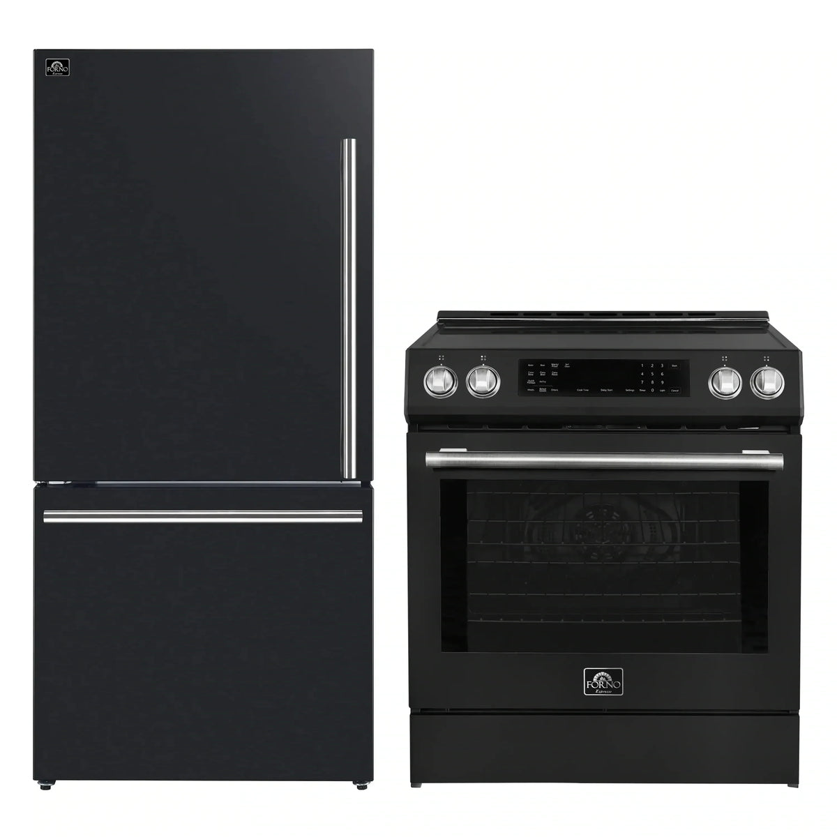 Forno 2-Piece Appliance Package - 30-Inch Induction Range and 31-Inch Bottom Freezer Door Refrigerator in Black with Stainless Steel Trim (FBDL-015-12CAUS)