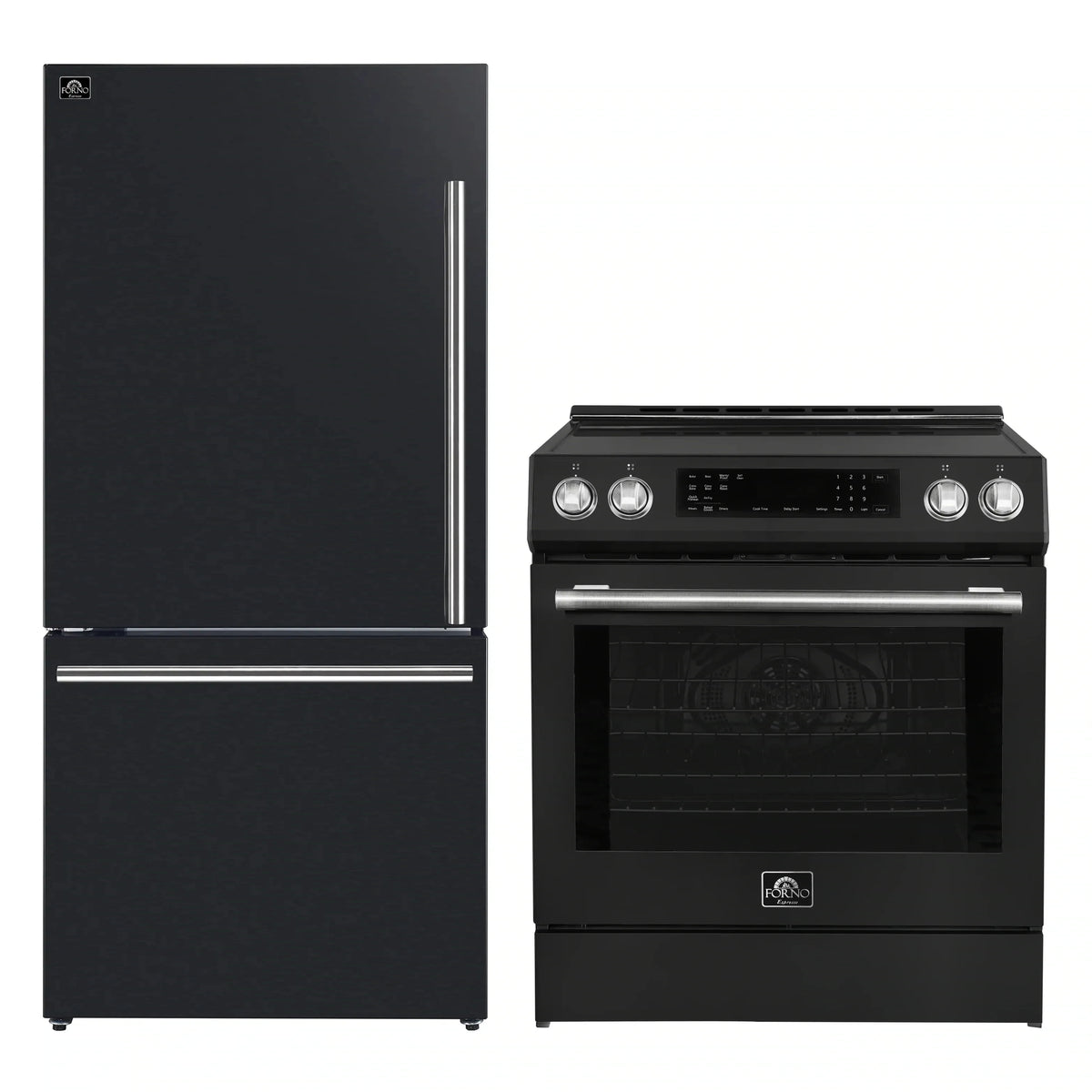 Forno 2-Piece Appliance Package - 30-Inch Induction Range and 31-Inch Bottom Freezer Door Refrigerator in Black with Stainless Steel Trim (FBDL-015-12CAUS)