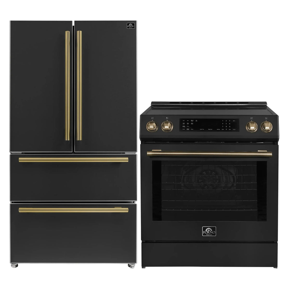 Forno 2-Piece Appliance Package - 30-Inch Induction Range and 36-Inch French Door Refrigerator in Black with Antique Brass Trim (FBDL-015-13CAUS)