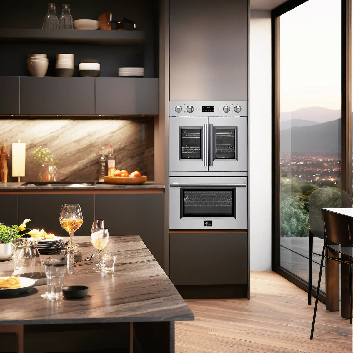 Forno 2-Piece Appliance Package - 30-Inch Asti French Door Double Electric Wall Oven & 30-Inch Microwave Oven in Stainless Steel