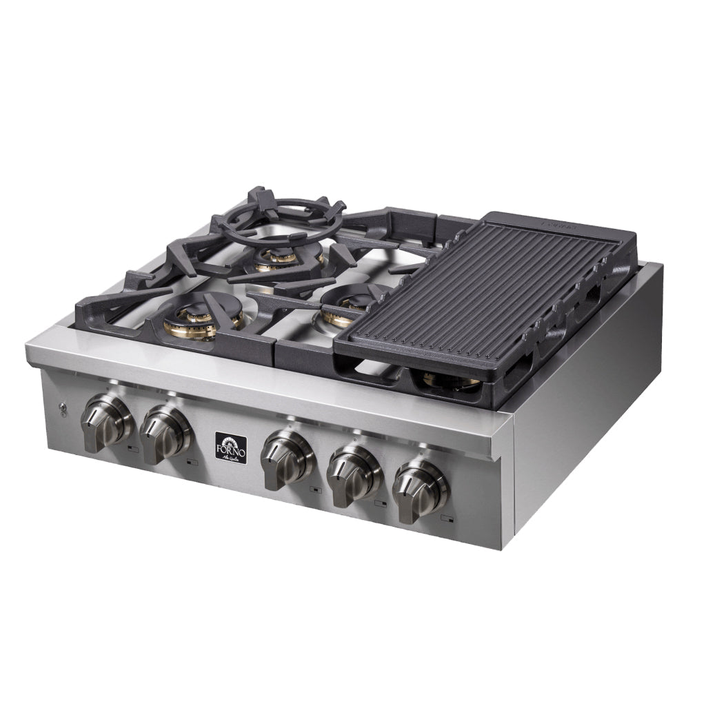 Forno Spezia 30-inch gas rangetop FCTGS5751-30 - side view with griddle