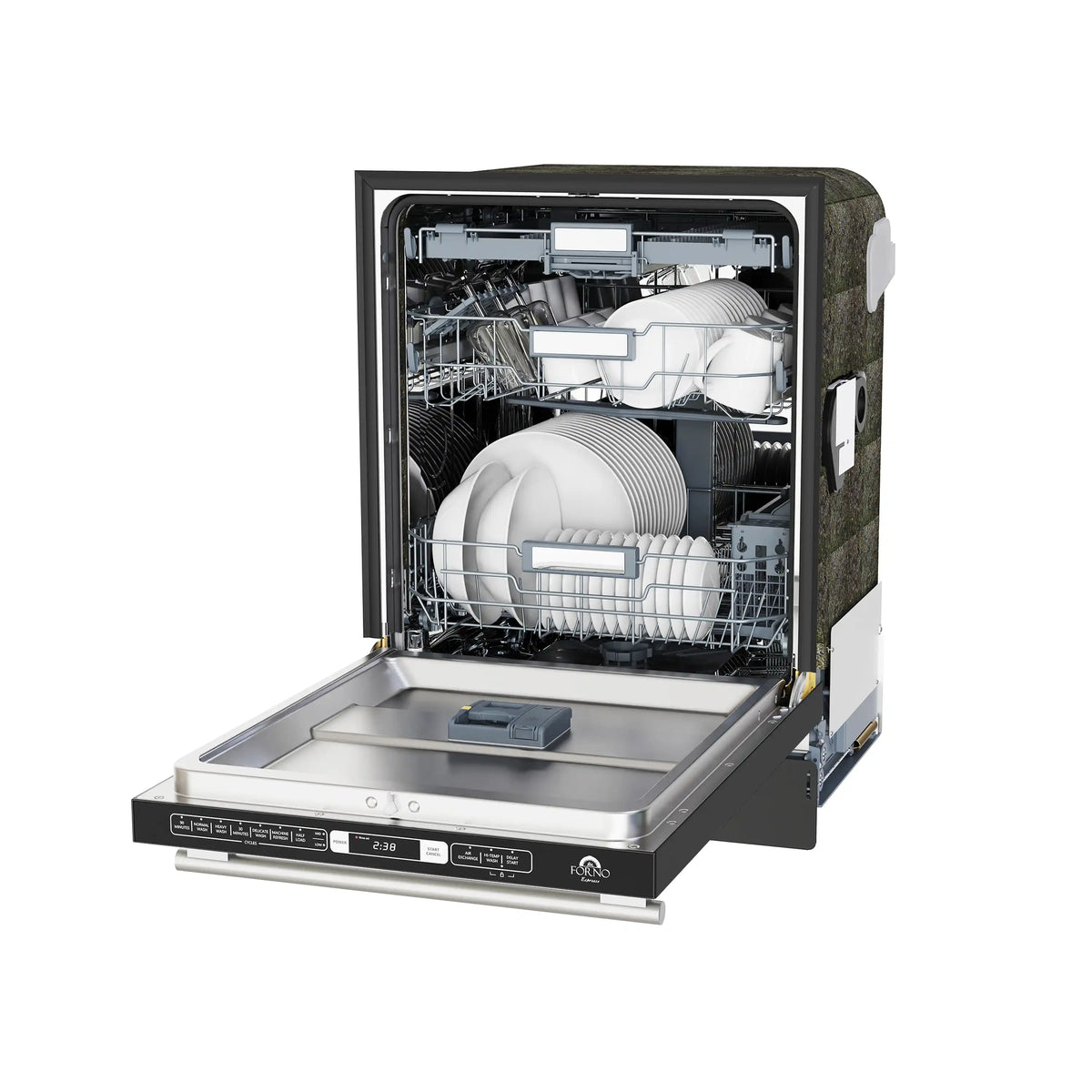 Forno Romano Espresso 24-Inch Built-In Dishwasher in Black with Antique Brass Handle (FDWBI8035-24BLK)