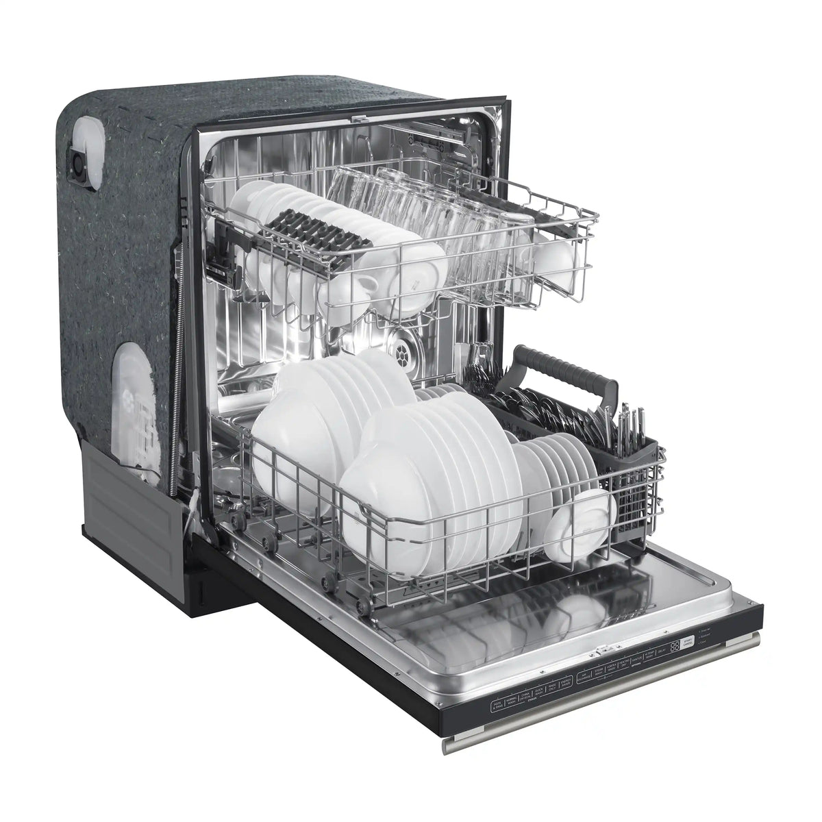 Forno 4-Piece Appliance Package - 36-Inch Gas Range, Wall Mount Range Hood, 60-Inch Convertible Refrigerator with Modern Grille Trim, and Dishwasher in Black with Antique Brass Trim