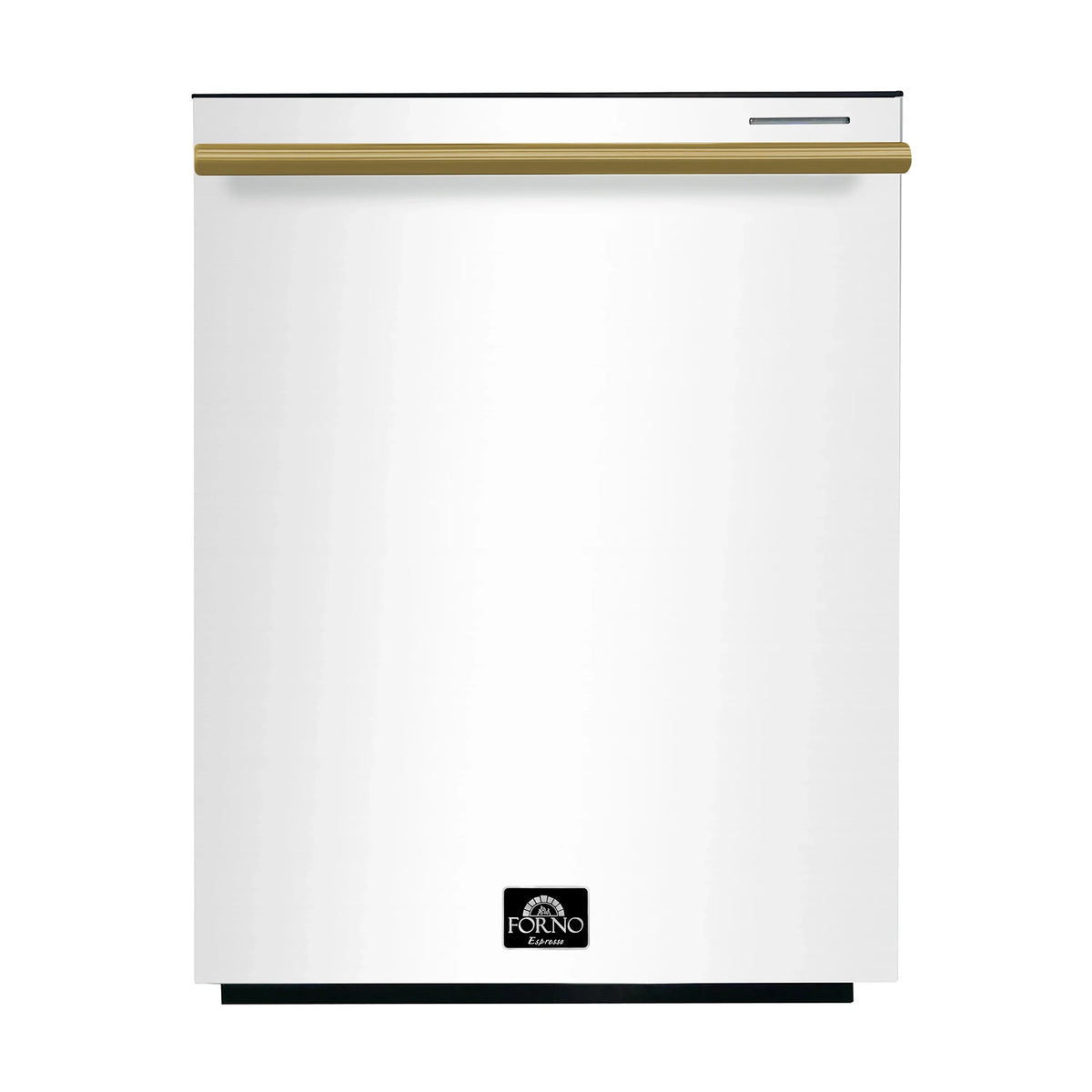 Forno 5-Piece Appliance Package - 48-Inch Dual Fuel Range, Wall Mount Range Hood, 60-Inch Refrigerator, Dishwasher, & 24-Inch Microwave Drawer in White with Antique Brass Trim