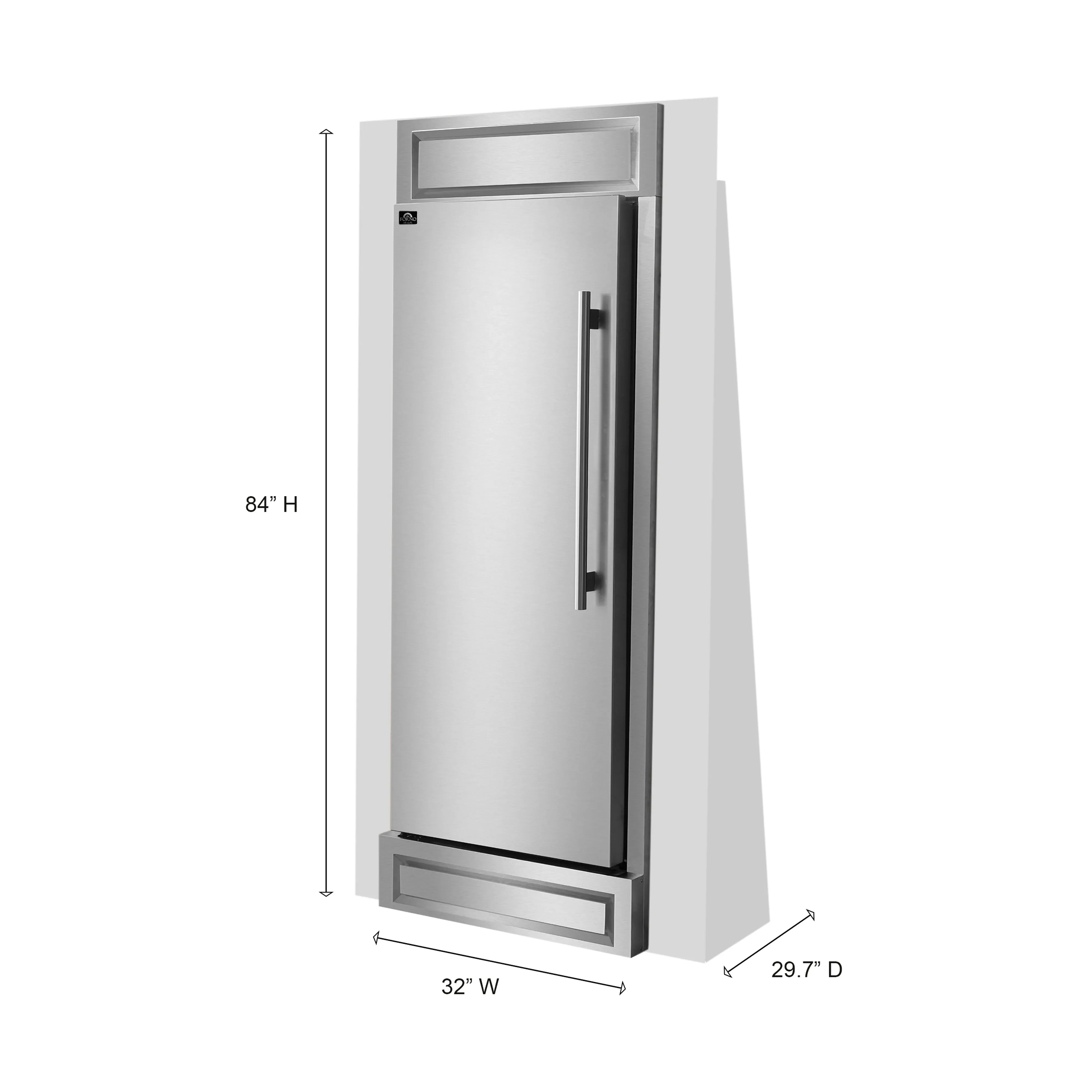Forno Maderno 28-Inch Convertible Built-In Refrigerator/Freezer with 4-Inch Decorative Grille Trim, 13.6 cu.ft., Left Hinge in Stainless Steel (FFFFD1722-32LS)