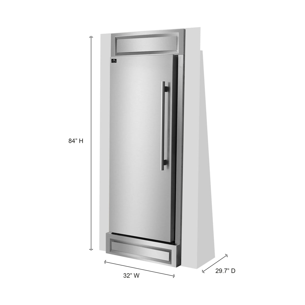 Forno Maderno 28-Inch Convertible Built-In Refrigerator/Freezer with 4-Inch Decorative Grille Trim, 13.6 cu.ft., Left Hinge in Stainless Steel (FFFFD1722-32LS)