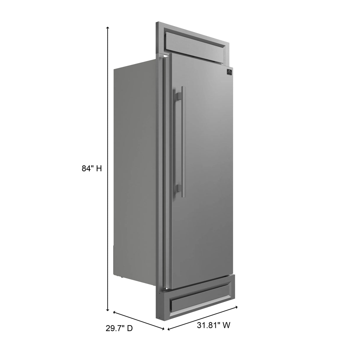 Forno Maderno 28-Inch Convertible Built-In Refrigerator/Freezer with 4-Inch Decorative Grille Trim, 13.6 cu.ft., Right Hinge in Stainless Steel (FFFFD1722-32RS)