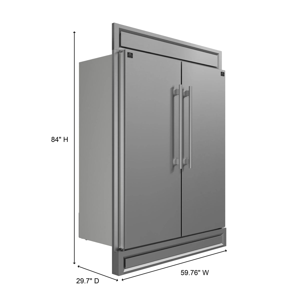 Forno 3-Piece Appliance Package - 36-Inch Gas Range, 60-Inch Pro-Style Refrigerator & Wall Mount Hood with Backsplash in Stainless Steel