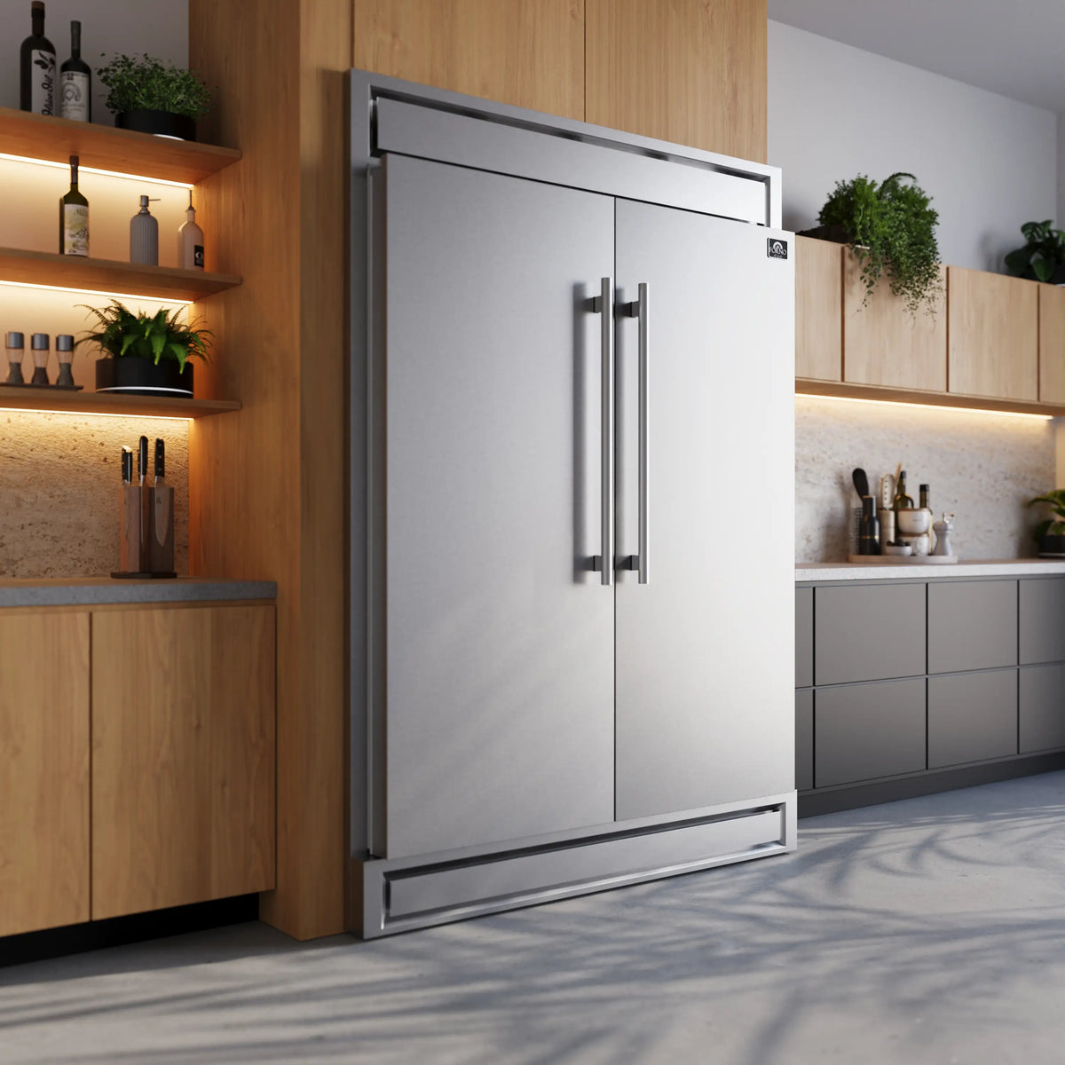 Forno 3-Piece Pro Appliance Package - 48-Inch Gas Range, 60-Inch Pro-Style Refrigerator, and Dishwasher in Stainless Steel