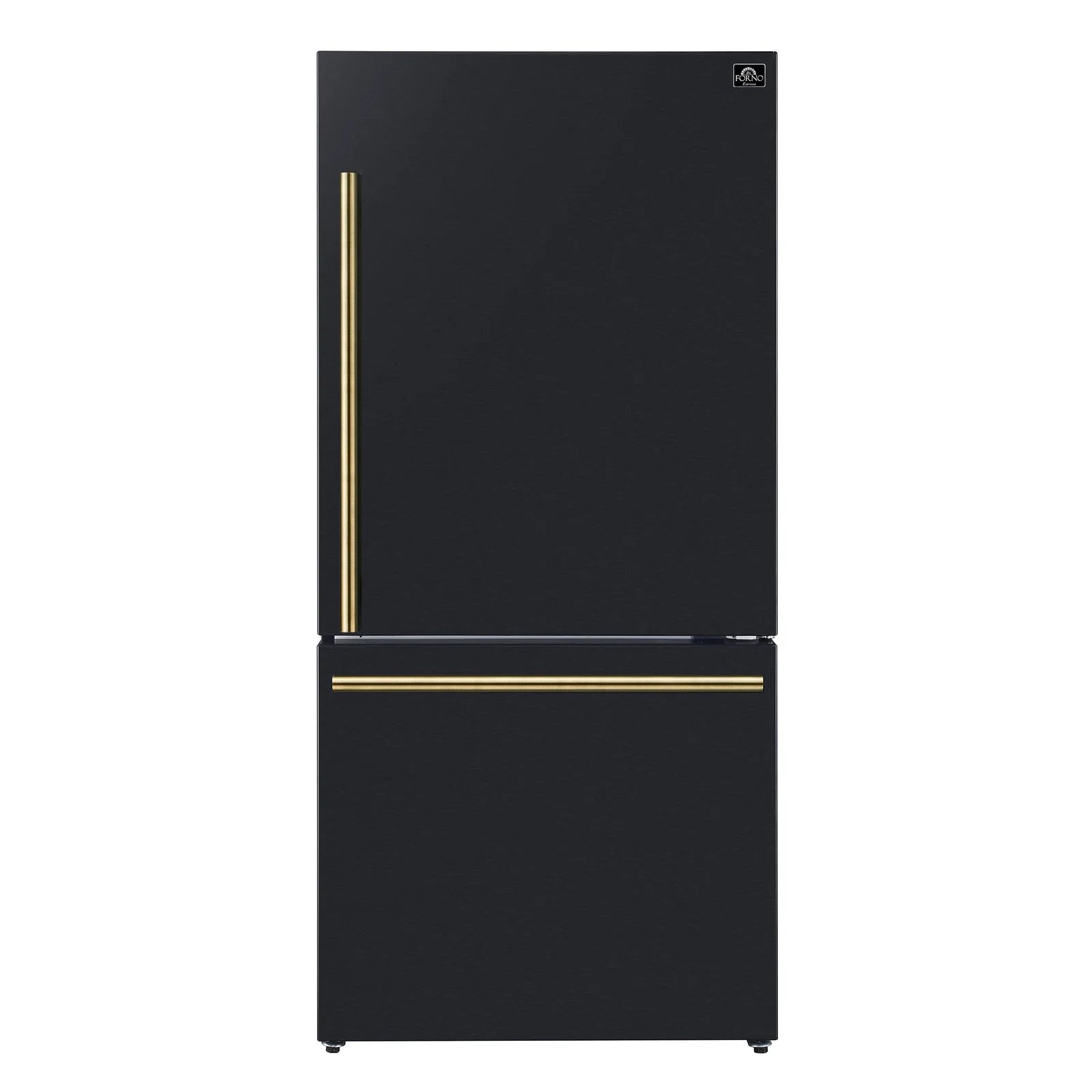 Forno Milano Espresso Package - 62-Inch, 34.4 cu. ft. Refrigerators with Bottom Freezers in Black with Antique Brass Handle (FFFFD1787-60BLK)