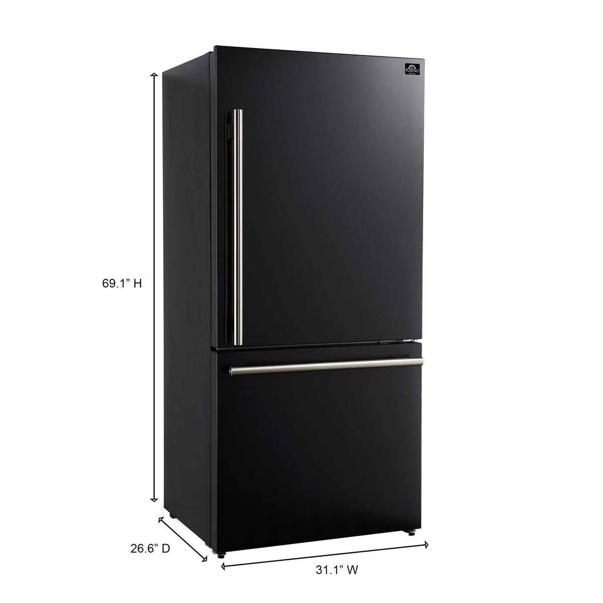 Forno 2-Piece Appliance Package - 30-Inch Gas Range & Refrigerator in Black with Antique Brass Trim