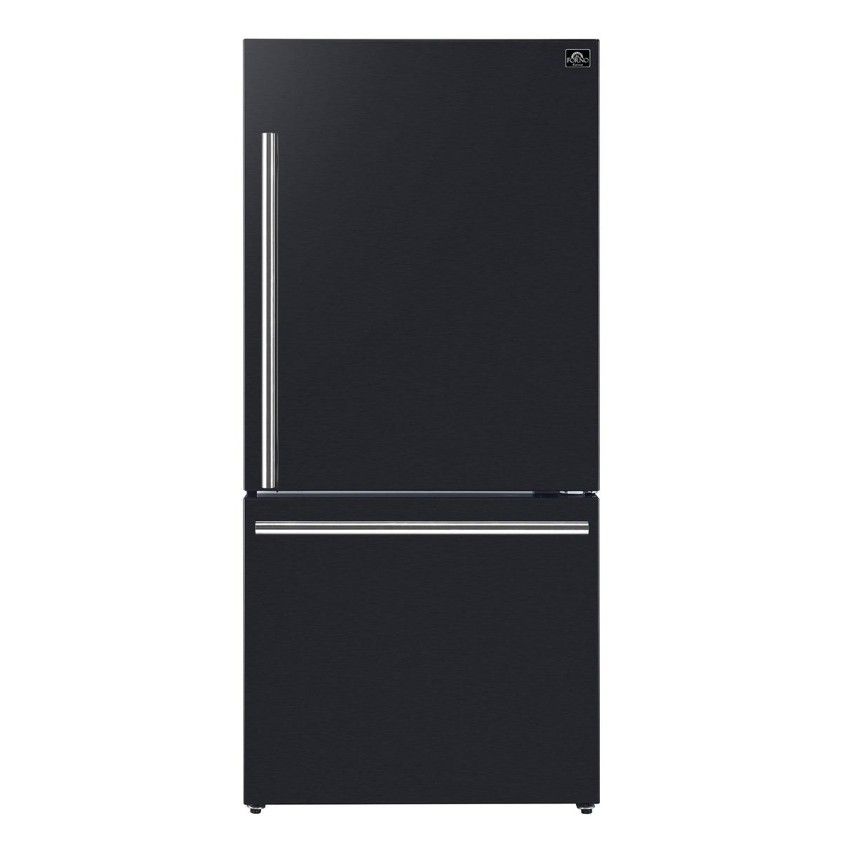 Forno 2-Piece Appliance Package - 30-Inch Gas Range & Refrigerator in Black with Antique Brass Trim