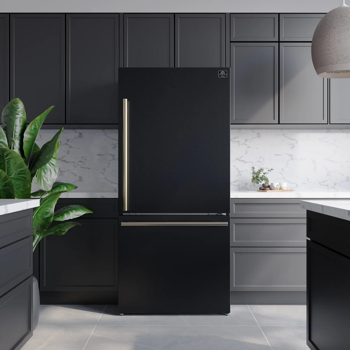 Forno 2-Piece Appliance Package - 30-Inch Slide-In Induction Range and 31-Inch Refrigerator, Right Hinge in Black with Stainless Steel Trim (FBDL-014-11CAUS)