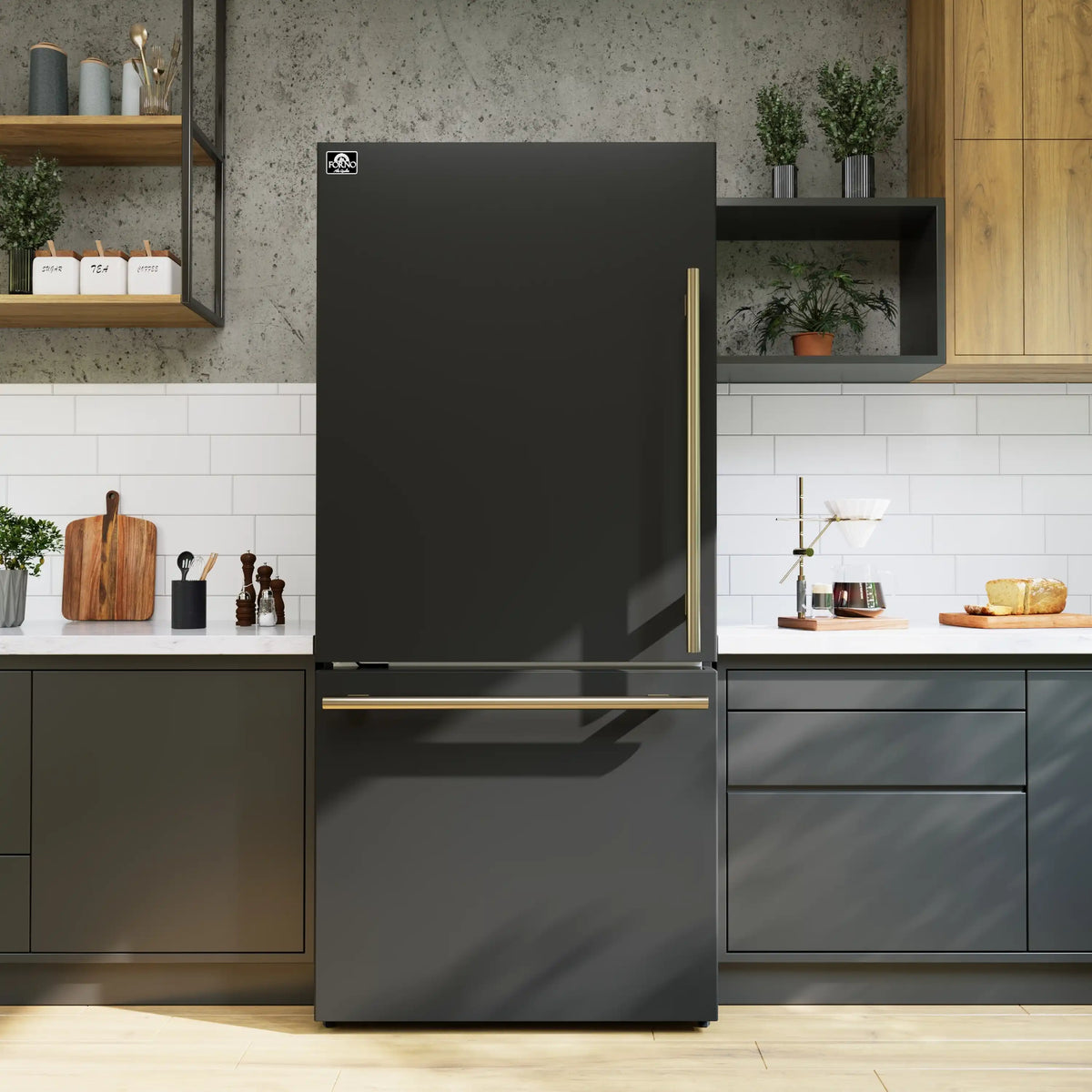 Forno 2-Piece Appliance Package - 30-Inch Electric Range and 31-Inch Refrigerator in Black with Stainless Steel Trim (FBDL-003-12US)