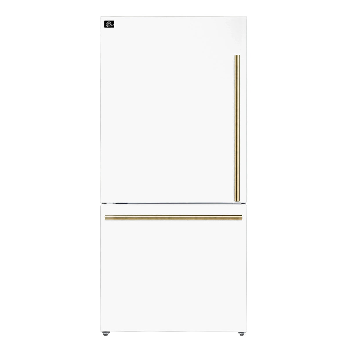 Forno 2-Piece Appliance Package - 30-Inch Electric Range and 31-Inch Refrigerator, Left Hinge in White with Antique Brass Trim (FBDL-003-08US)