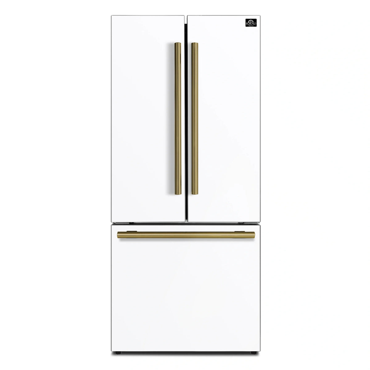 Forno 2-Piece Appliance Package - 30-Inch Slide-In Induction Range and 30-Inch French Door Refrigerator in White with Antique Brass Trim (FBDL-014-10CAUS)