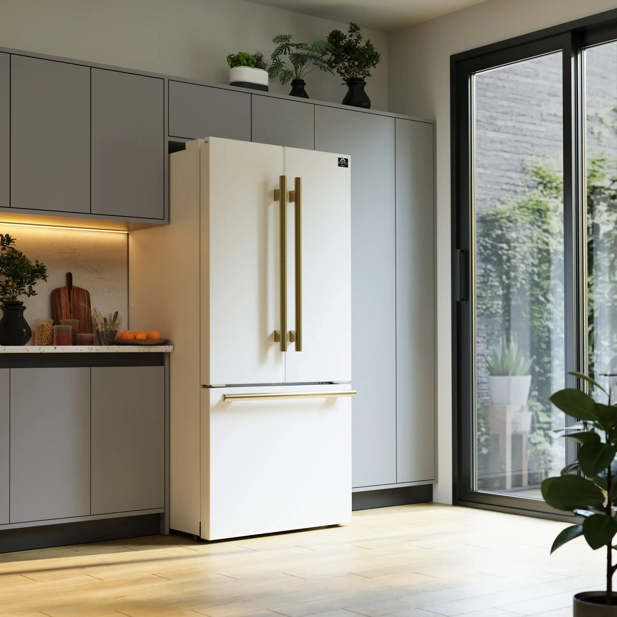 Forno 2-Piece Appliance Package - 30-Inch Electric Range and 30-Inch Refrigerator in White with Antique Brass Trim (FBDL-003-11US)