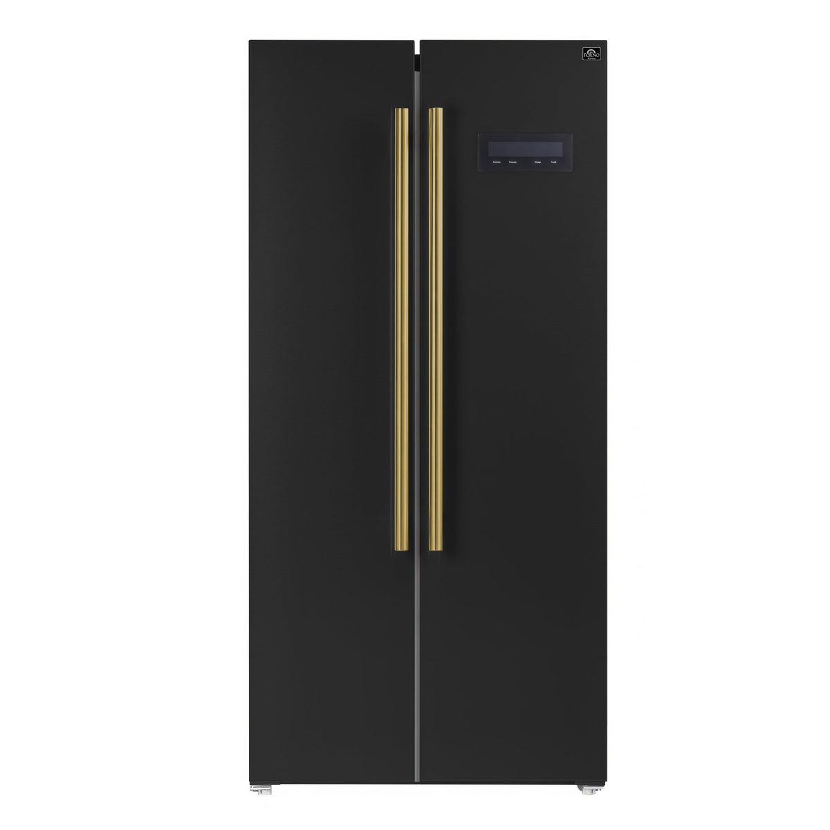 Forno 3-Piece Appliance Package - 30-Inch Gas Range, Under Cabinet Range Hood, and Refrigerator in Black with Antique Brass Trim