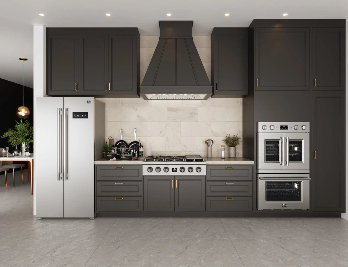 Forno 3-Piece Appliance Package - 36-Inch Spezia Gas Rangetop, French Door Double Wall Oven & Microwave Oven in Stainless Steel