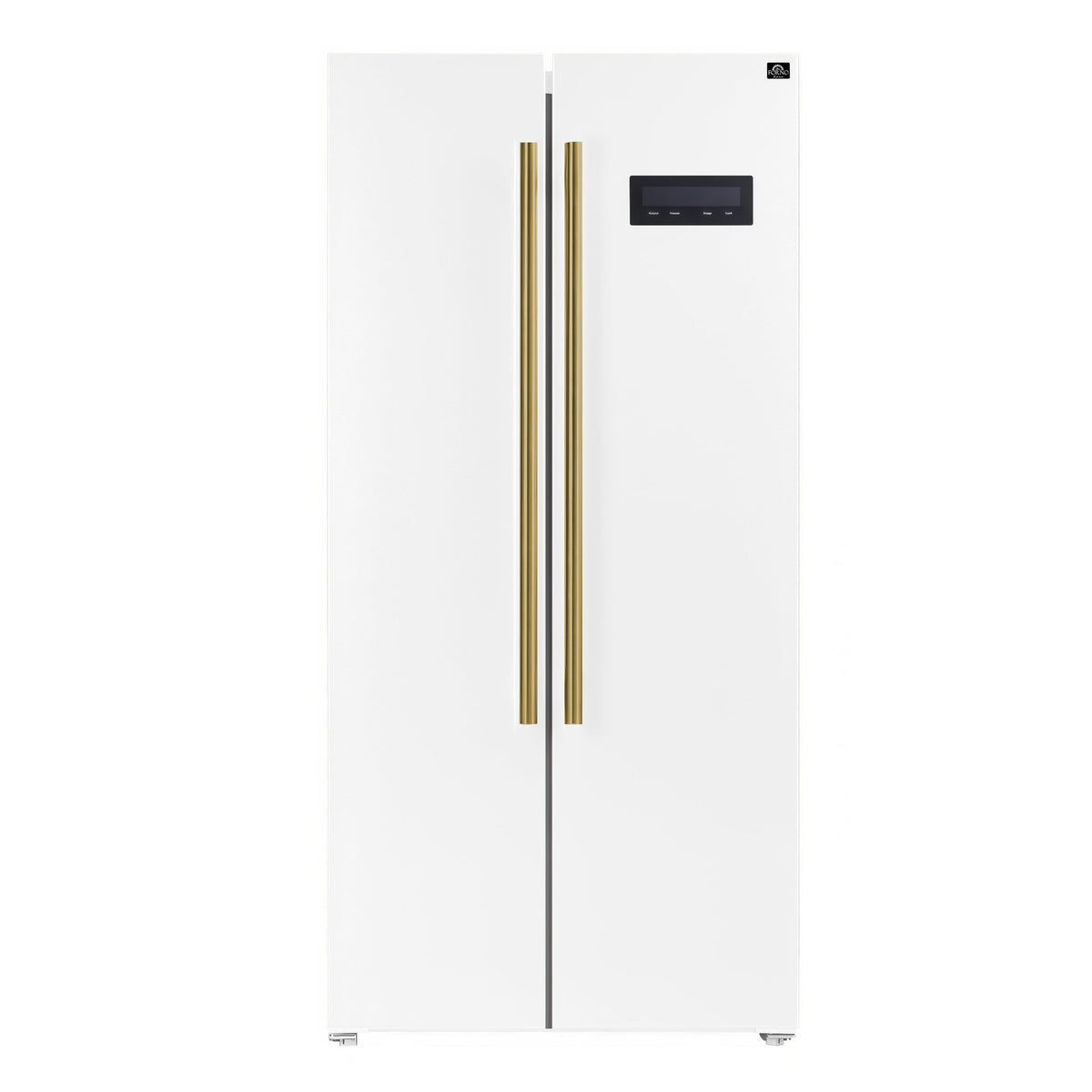 Forno 3-Piece Appliance Package - 30-Inch Gas Range, Under Cabinet Range Hood, & Side-by-Side Refrigerator in White with Antique Brass Trim