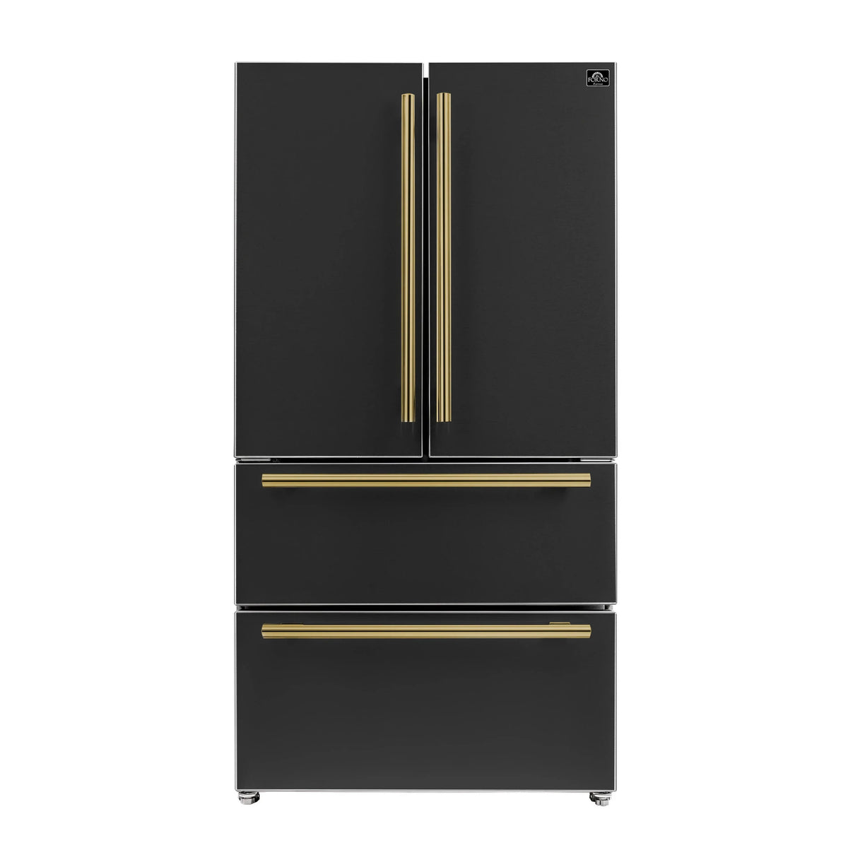 Forno 2-Piece Appliance Package - 30-Inch Slide-In Induction Range and 36-Inch French Door Refrigerator in Black with Antique Brass Trim (FBDL-014-13CAUS)