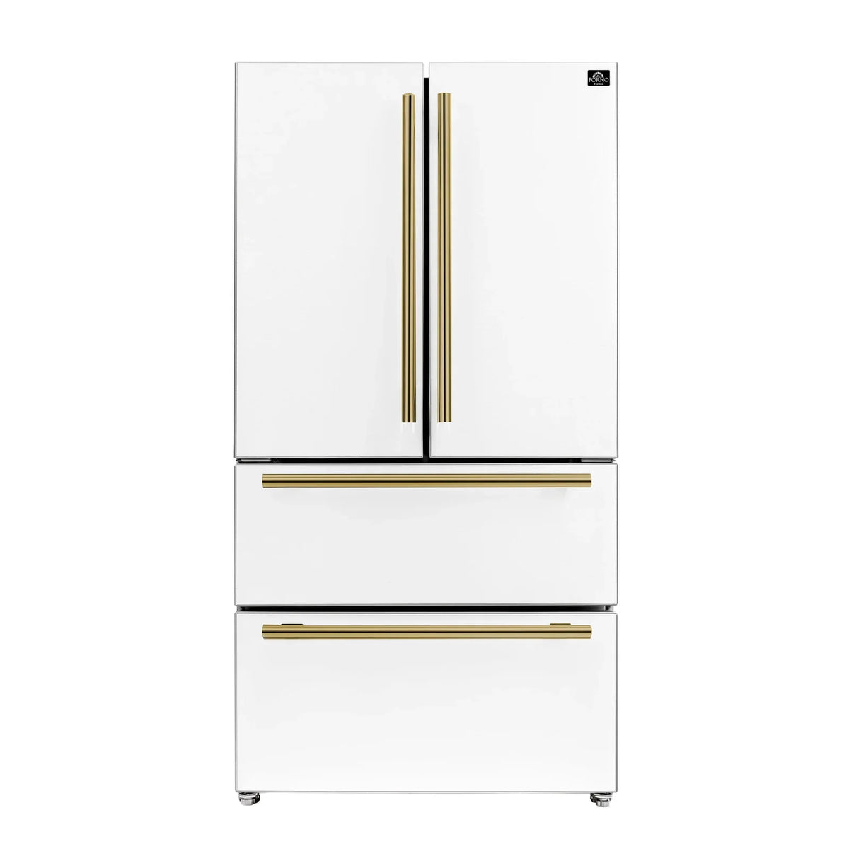 Forno Espresso 3-Piece Appliance Package - 30-Inch Induction Range, Refrigerator and Dishwasher in White with Antique Brass Trim