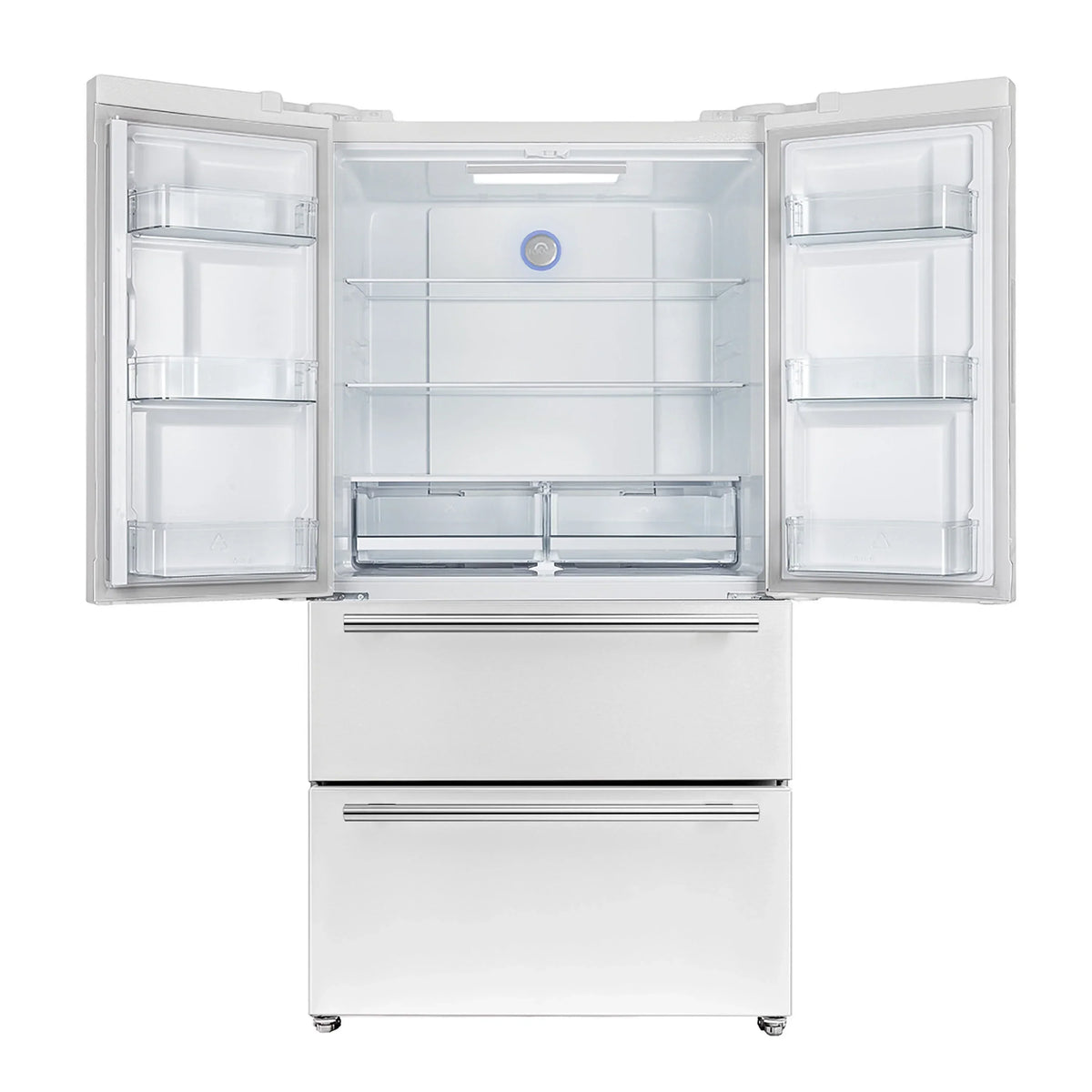 Forno 4-Piece Appliance Package - 30-Inch Induction Range, Under Cabinet Range Hood, French Door Refrigerator, and Dishwasher in White with Stainless Steel Trim