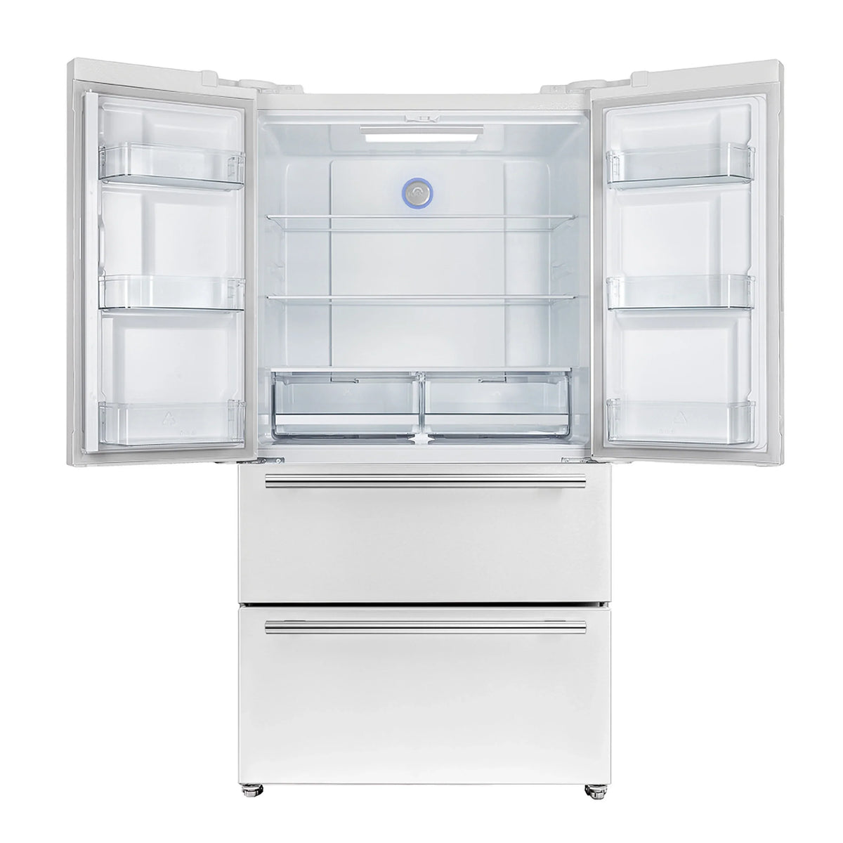 Forno 5-Piece Appliance Package - 30-Inch Induction Range, Under Cabinet Range Hood, Refrigerator, Dishwasher, and 30-Inch Microwave Oven in White with Antique Brass Trim