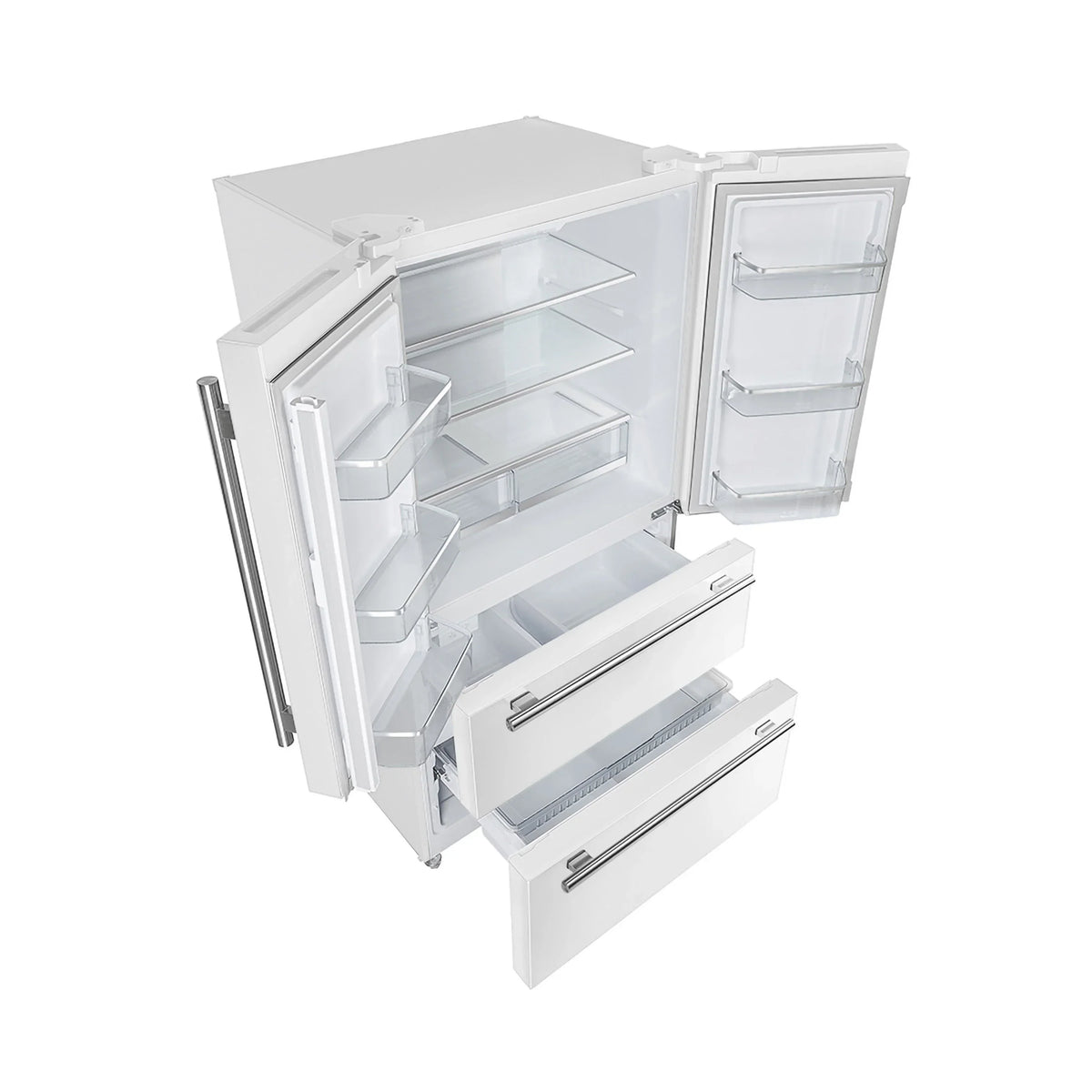 Forno 4-Piece Appliance Package - 30-Inch Induction Range, Under Cabinet Range Hood, French Door Refrigerator, and Dishwasher in White with Stainless Steel Trim