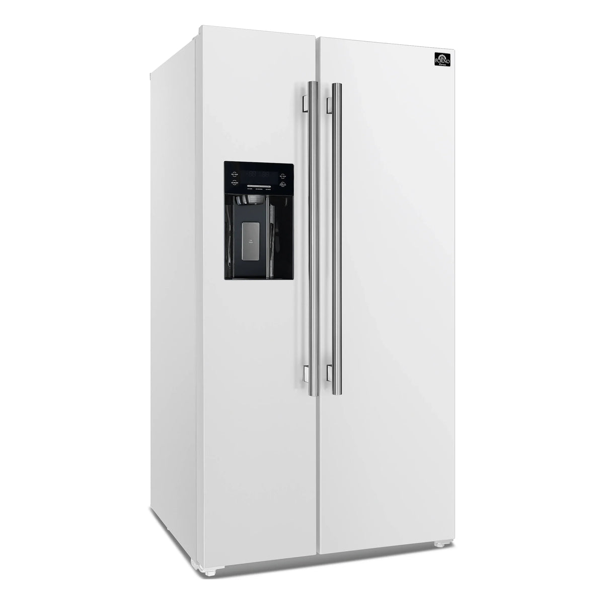 Forno 5-Piece Appliance Package - 30-Inch Inducton Range, Under Cabinet Range Hood, Refrigerator with Water Dispenser, Dishwasher, and  24-Inch Microwave Oven in White with Antique Brass Trim