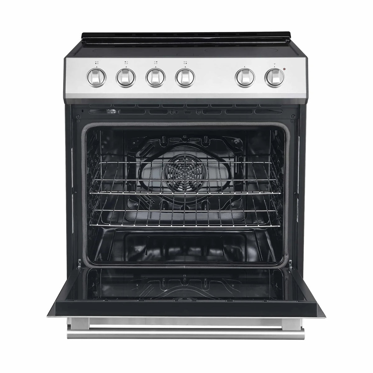 Forno Espresso 3-Piece Appliance Package - 30-Inch Electric Range with 5.0 Cu.Ft. Electric Oven, Built-In Refrigerator, and Under Cabinet Range Hood in Stainless Steel with Antique Brass Trim