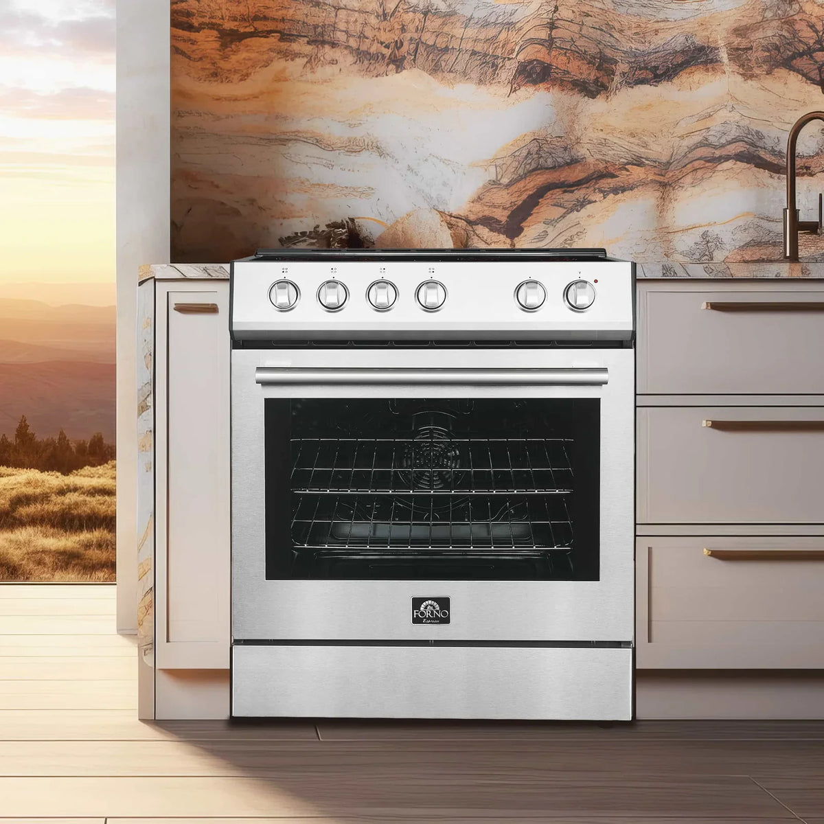 Forno Espresso 3-Piece Appliance Package - 30-Inch Electric Range with 5.0 Cu.Ft. Electric Oven, Refrigerator, and Under Cabinet Range Hood in Stainless Steel (FBDL-001-01US)