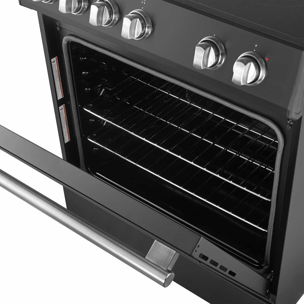 Forno Espresso 4-Piece Appliance Package - 30-Inch Electric Range, Under Cabinet Range Hood, Refrigerator and Dishwasher in Black with Stainless Steel Trim