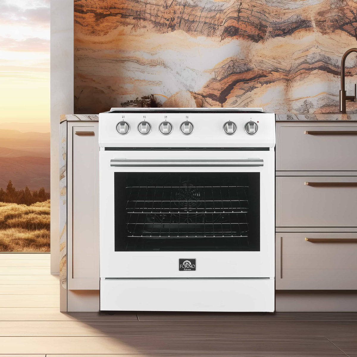 Forno 2-Piece Appliance Package - 30-Inch Electric Range and 31-Inch Refrigerator, Left Hinge in White with Stainless Steel Trim (FBDL-003-08US)