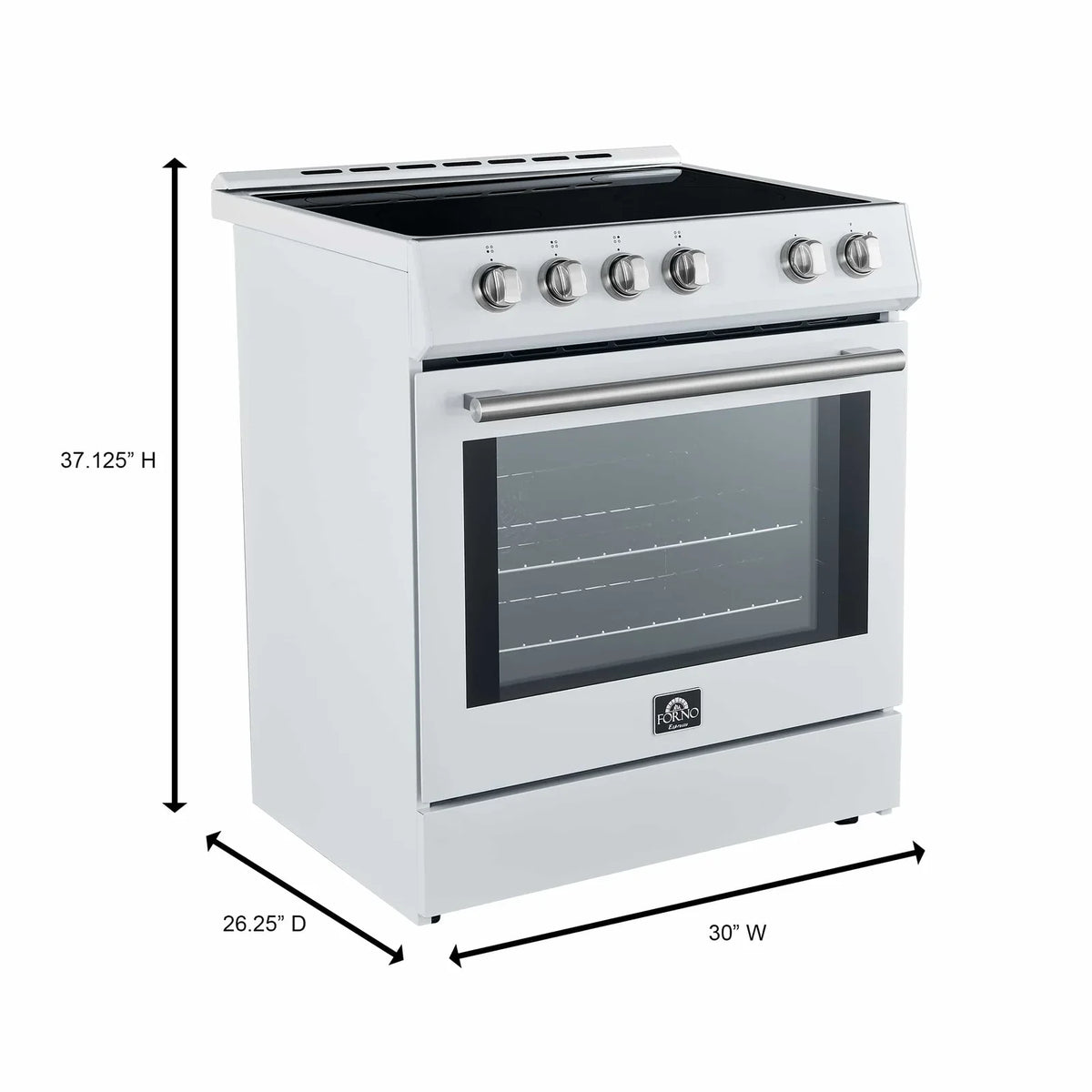 Forno Espresso 3-Piece Appliance Package - 30-Inch Electric Range with 5.0 Cu.Ft. Electric Oven, Built-In Refrigerator, and Under Cabinet Range Hood in White with Stainless Steel Trim