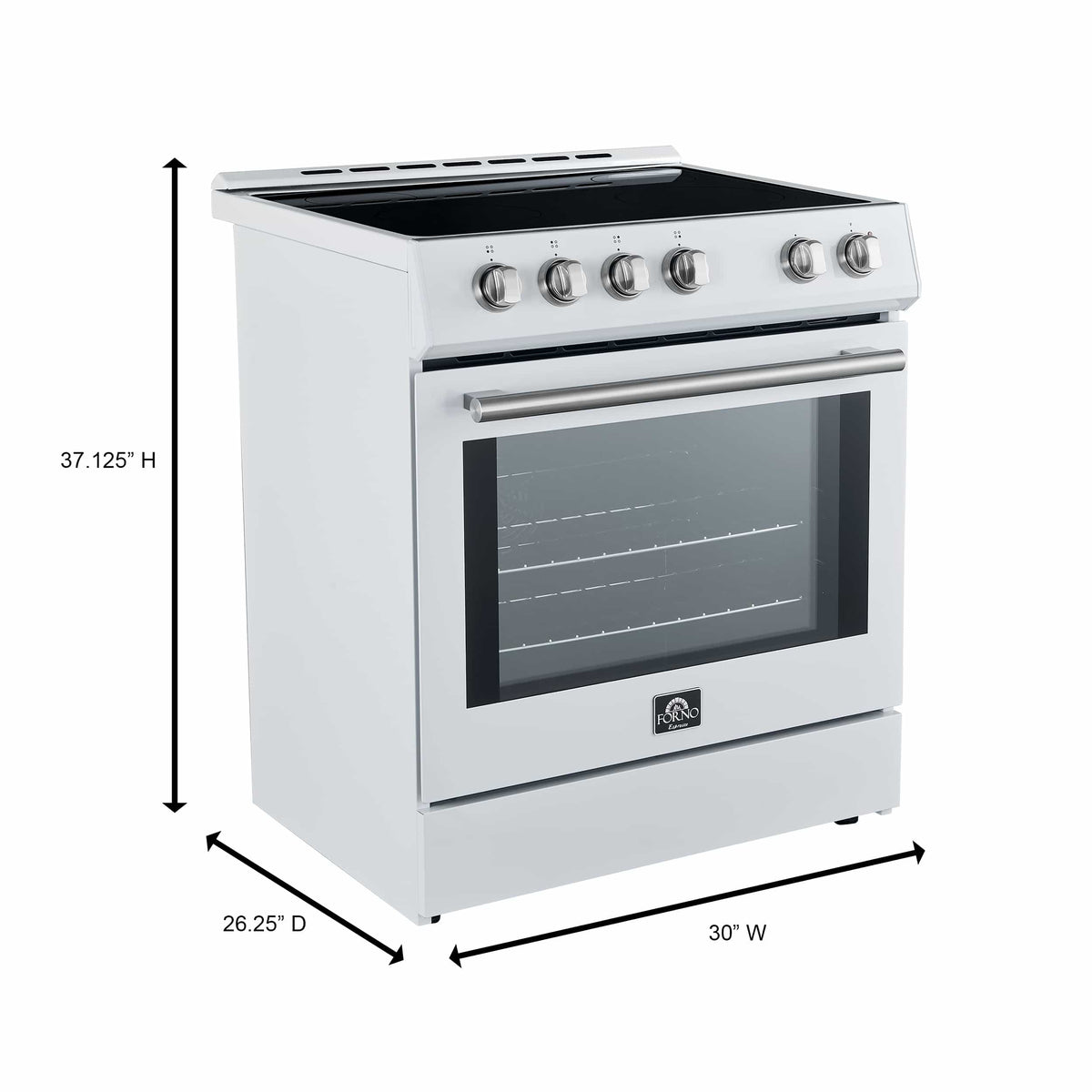 Forno 2-Piece Appliance Package - 30-Inch Electric Range and 31-Inch Refrigerator, Left Hinge in White with Stainless Steel Trim (FBDL-003-08US)