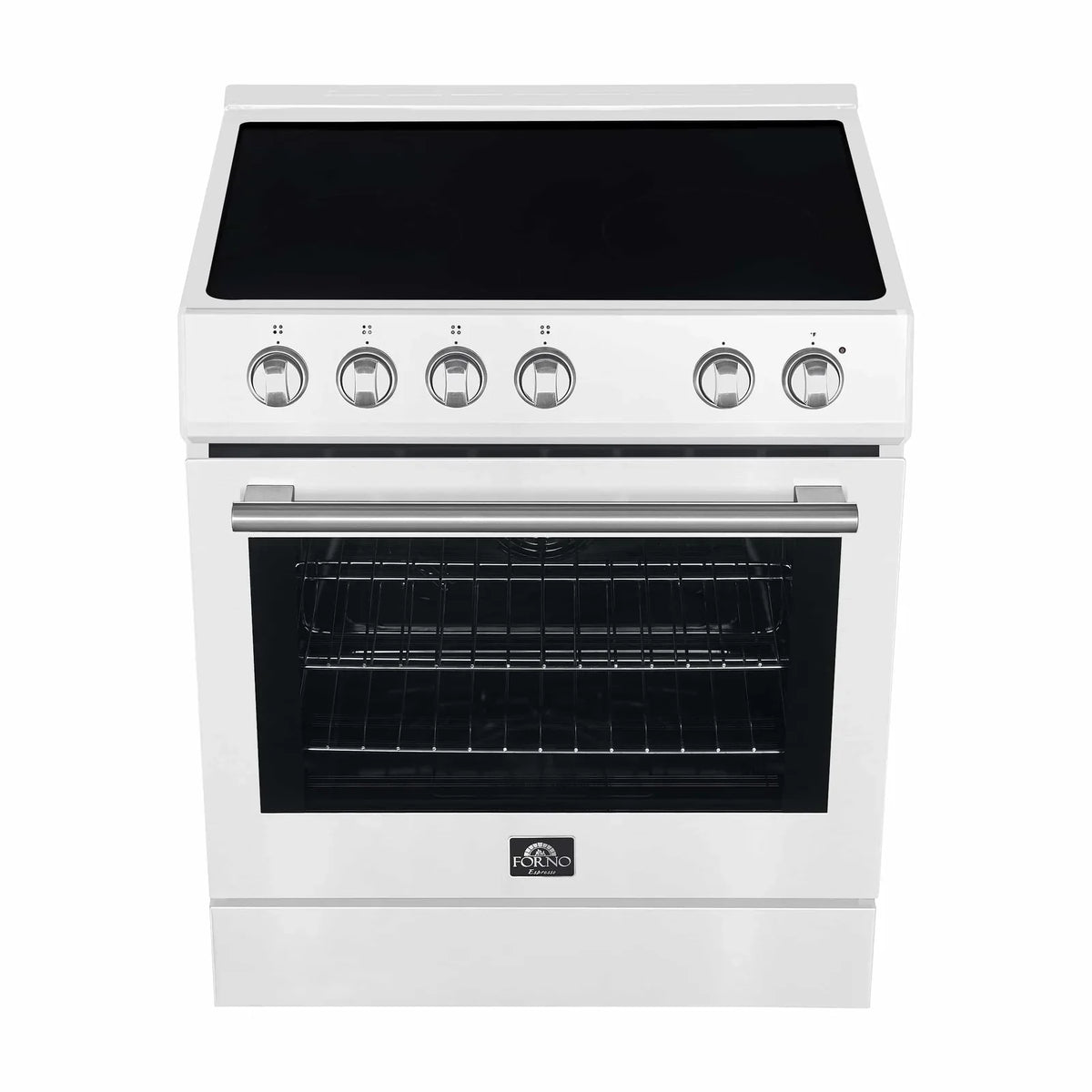 Forno Espresso 3-Piece Appliance Package - 30-Inch Electric Range with 5.0 Cu.Ft. Electric Oven, Refrigerator, and Under Cabinet Range Hood in White with Stainless Steel Trim (FBDL-001-03US)
