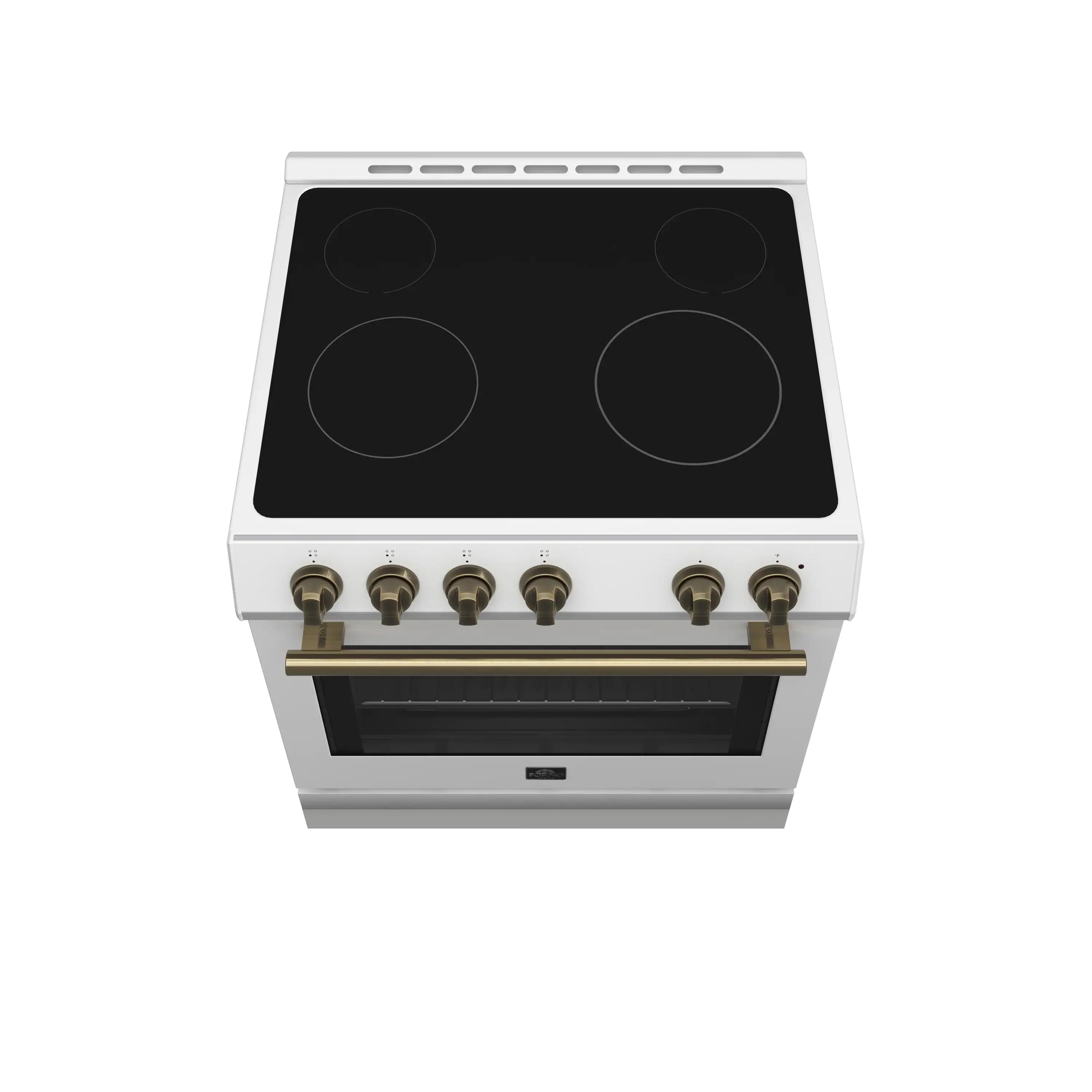 Forno Leonardo Espresso 30-Inch Electric Range with 5.0 cu. Ft. Electric Oven in White in Antique Brass Trim (FFSEL6012-30WHT)