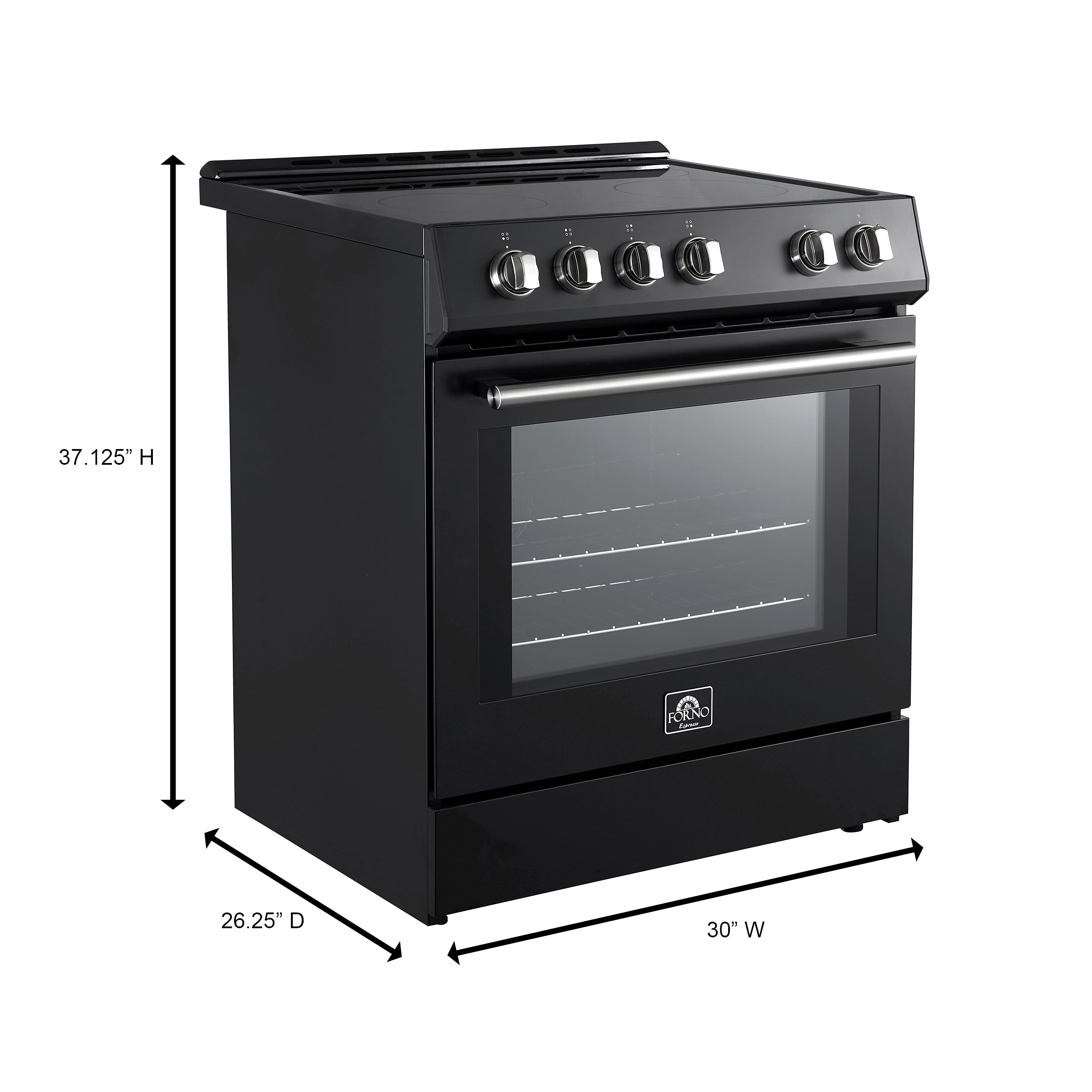 Forno Leonardo Espresso 30-Inch Induction Range in Black with Antique Brass Trim (FFSIN0982-30BLK)