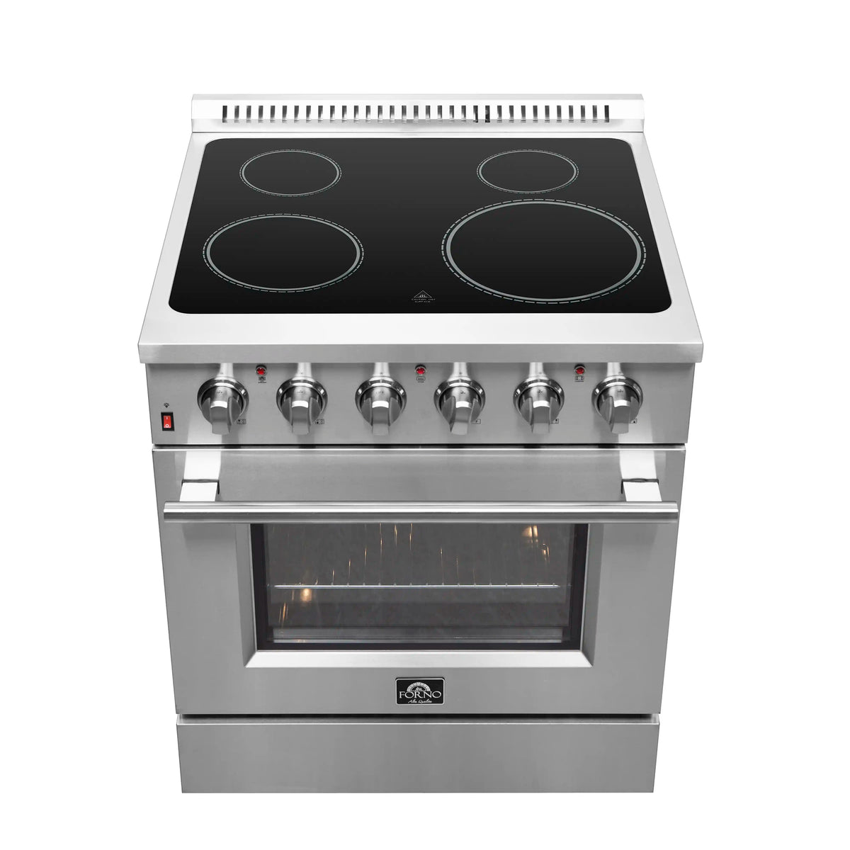 Forno 5-Piece Appliance Package - 30-Inch Electric Range, Wall Mount Range Hood, Pro-Style Refrigerator, Dishwasher, and 24-Inch Microwave Oven in Stainless Steel