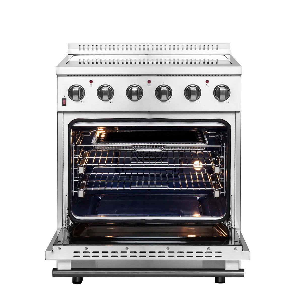 Forno 5-Piece Appliance Package - 30-Inch Electric Range, Wall Mount Range Hood, Pro-Style Refrigerator, Dishwasher, and 24-Inch Microwave Oven in Stainless Steel